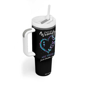 Suicide Prevention Awareness Tumbler With Handle Teal Purple Semicolon Butterfly Not All Wounds Are Visible Mental Health TB10 Print Your Wear