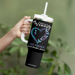 Suicide Prevention Awareness Tumbler With Handle Teal Purple Semicolon Butterfly Not All Wounds Are Visible Mental Health TB10 Print Your Wear