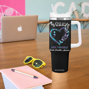 Suicide Prevention Awareness Tumbler With Handle Teal Purple Semicolon Butterfly Not All Wounds Are Visible Mental Health TB10 Print Your Wear