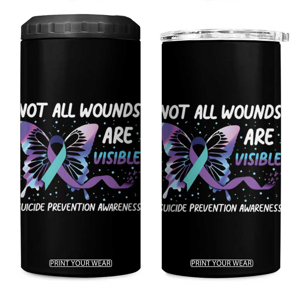 Suicide Prevention Awareness 4 in 1 Can Cooler Tumbler Teal Purple Ribbon Butterfly Not All Wounds Are Visible Mental Health TB10 One Size: 16 oz Black Print Your Wear