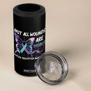 Suicide Prevention Awareness 4 in 1 Can Cooler Tumbler Teal Purple Ribbon Butterfly Not All Wounds Are Visible Mental Health TB10 Print Your Wear