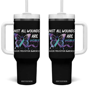 Suicide Prevention Awareness Tumbler With Handle Teal Purple Ribbon Butterfly Not All Wounds Are Visible Mental Health TB10 One Size: 40 oz Black Print Your Wear