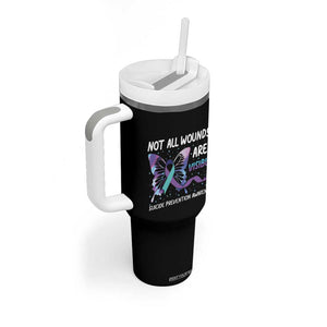 Suicide Prevention Awareness Tumbler With Handle Teal Purple Ribbon Butterfly Not All Wounds Are Visible Mental Health TB10 Print Your Wear