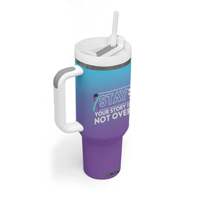 Suicide Prevention Awareness Tumbler With Handle Teal Purple Ribbon Semicolon Stay Your Story Is Not Over TB10 Print Your Wear