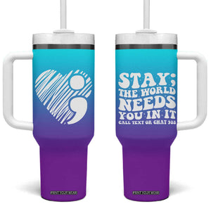 Suicide Prevention Awareness Tumbler With Handle Teal Purple Ribbon Stay World Needs You Call 988 Mental Health Groovy TB10 One Size: 40 oz Black Print Your Wear