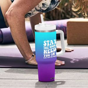 Suicide Prevention Awareness Tumbler With Handle Teal Purple Ribbon Stay World Needs You Call 988 Mental Health Groovy TB10 Print Your Wear