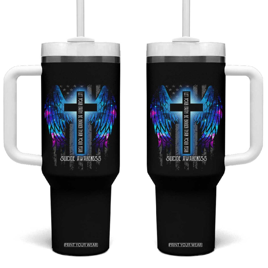 Suicide Prevention Awareness Tumbler With Handle Let Your Faith Be Bigger Than Your Fear Teal Purple Christian American Flag TB10 One Size: 40 oz Black Print Your Wear