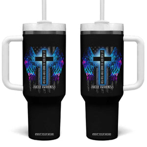 Suicide Prevention Awareness Tumbler With Handle Let Your Faith Be Bigger Than Your Fear Teal Purple Christian American Flag TB10 One Size: 40 oz Black Print Your Wear