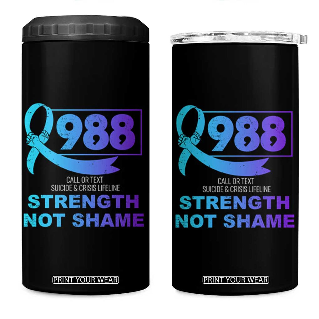 Suicide Prevention Awareness 4 in 1 Can Cooler Tumbler Teal Purple Call 988 Strength Not Shame TB10 One Size: 16 oz Black Print Your Wear