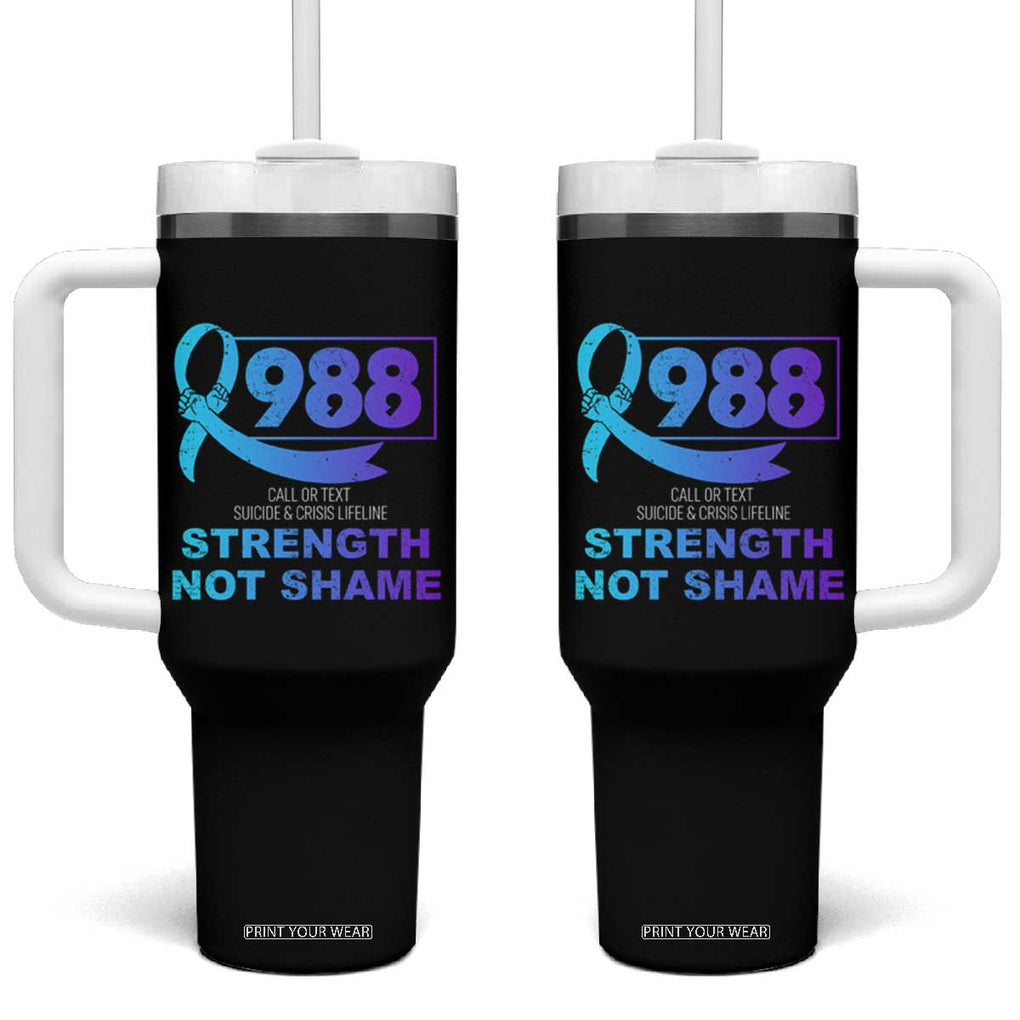 Suicide Prevention Awareness Tumbler With Handle Teal Purple Call 988 Strength Not Shame TB10 One Size: 40 oz Black Print Your Wear