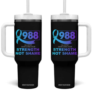 Suicide Prevention Awareness Tumbler With Handle Teal Purple Call 988 Strength Not Shame TB10 One Size: 40 oz Black Print Your Wear