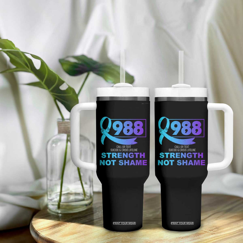 Suicide Prevention Awareness Tumbler With Handle Teal Purple Call 988 Strength Not Shame TB10 Print Your Wear