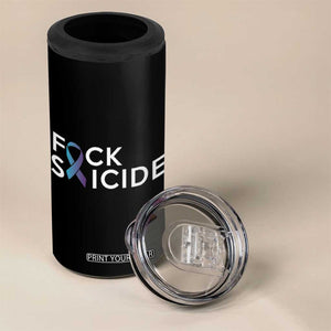 Suicide Prevention Awareness 4 in 1 Can Cooler Tumbler Teal Purple Ribbon Fuck Suicide TB10 Print Your Wear