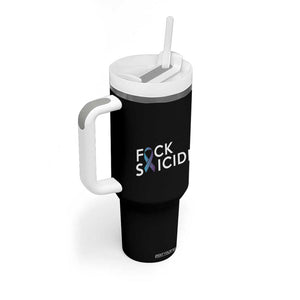 Suicide Prevention Awareness Tumbler With Handle Teal Purple Ribbon Fuck Suicide TB10 Print Your Wear