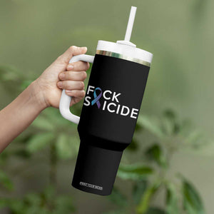 Suicide Prevention Awareness Tumbler With Handle Teal Purple Ribbon Fuck Suicide TB10 Print Your Wear