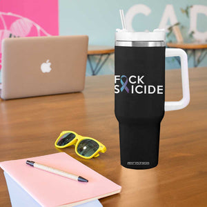 Suicide Prevention Awareness Tumbler With Handle Teal Purple Ribbon Fuck Suicide TB10 Print Your Wear