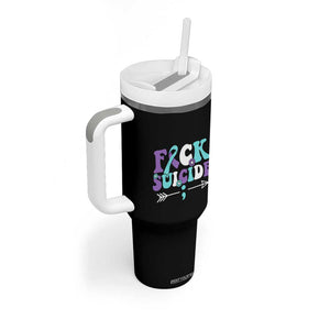 Suicide Prevention Awareness Tumbler With Handle Teal Purple Ribbon Fuck Suicide TB10 Print Your Wear