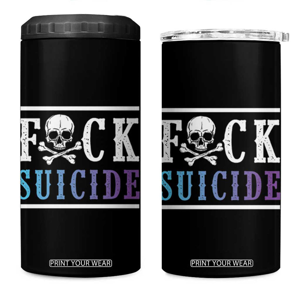 Suicide Prevention Awareness 4 in 1 Can Cooler Tumbler Teal Purple Fuck Suicide Skull and Crossbones Skeleton TB10 One Size: 16 oz Black Print Your Wear