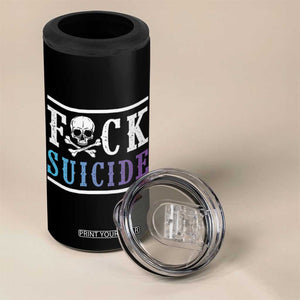 Suicide Prevention Awareness 4 in 1 Can Cooler Tumbler Teal Purple Fuck Suicide Skull and Crossbones Skeleton TB10 Print Your Wear