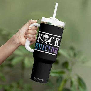 Suicide Prevention Awareness Tumbler With Handle Teal Purple Fuck Suicide Skull and Crossbones Skeleton TB10 Print Your Wear