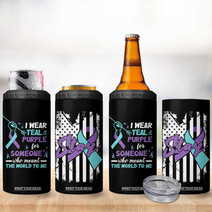 Suicide Prevention Awareness 4 in 1 Can Cooler Tumbler American Flag Teal & Purple Ribbon Support You Matter Therapist Psychologist TB10 Print Your Wear