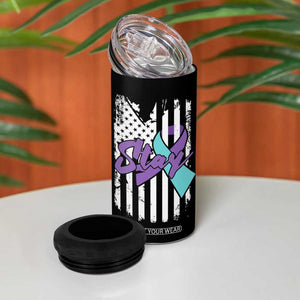 Suicide Prevention Awareness 4 in 1 Can Cooler Tumbler American Flag Teal & Purple Ribbon Support You Matter Therapist Psychologist TB10 Print Your Wear