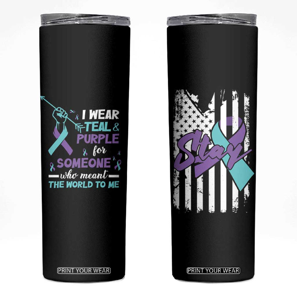 Suicide Prevention Awareness Skinny Tumbler American Flag Teal & Purple Ribbon Support You Matter Therapist Psychologist TB10 Black Print Your Wear