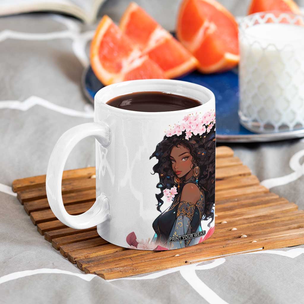 Black Queen Coffee Mug Afro Afican Roots Women Floral Juneteenth Black History TB10 Print Your Wear
