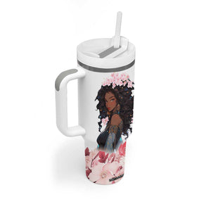 Black Queen Tumbler With Handle Afro Afican Roots Women Floral Juneteenth Black History TB10 Print Your Wear