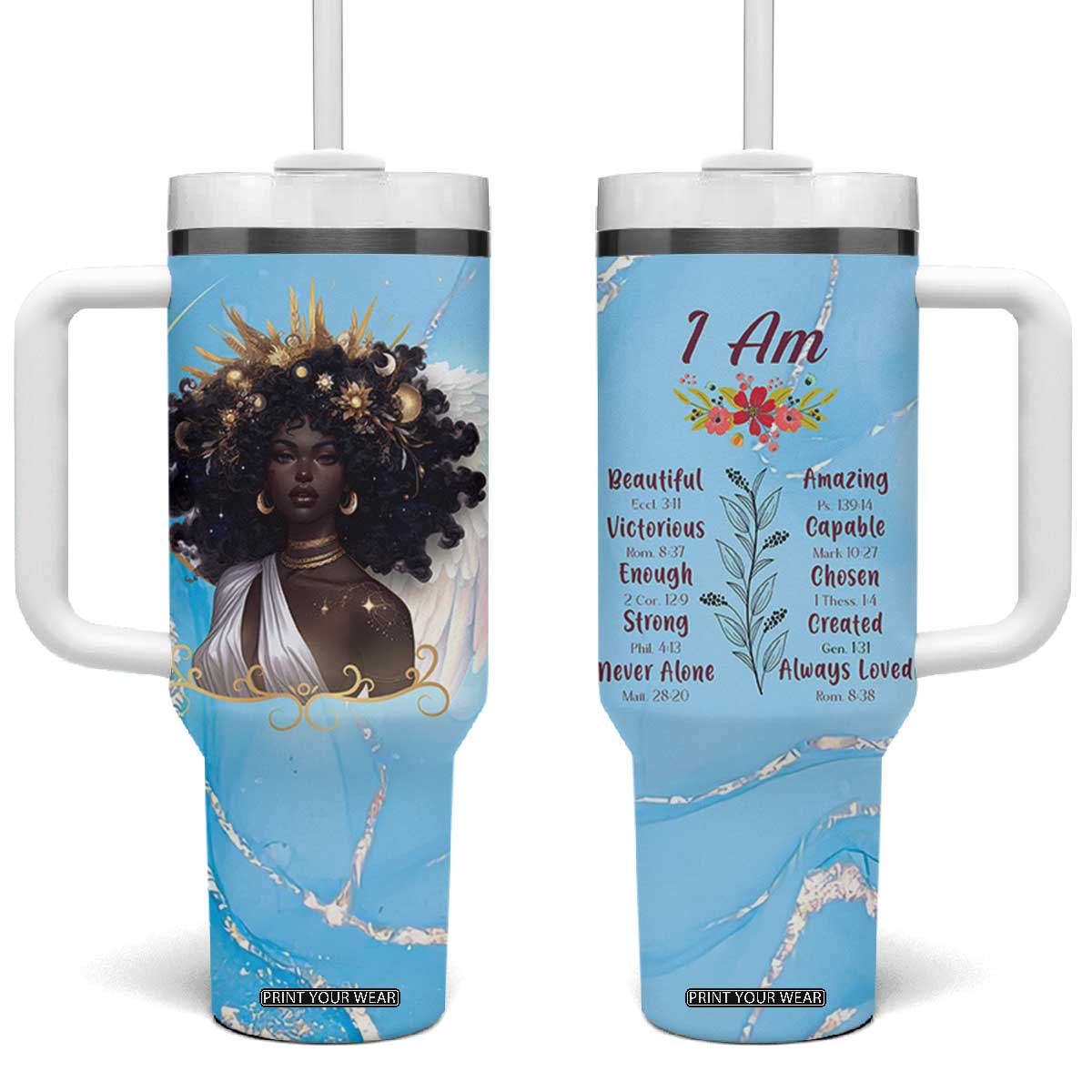 Christian Gifts for Black Women Tumbler With Handle African American Afro Black Girl Encouragement Religious Gift TB10 One Size: 40 oz Blue Print Your Wear