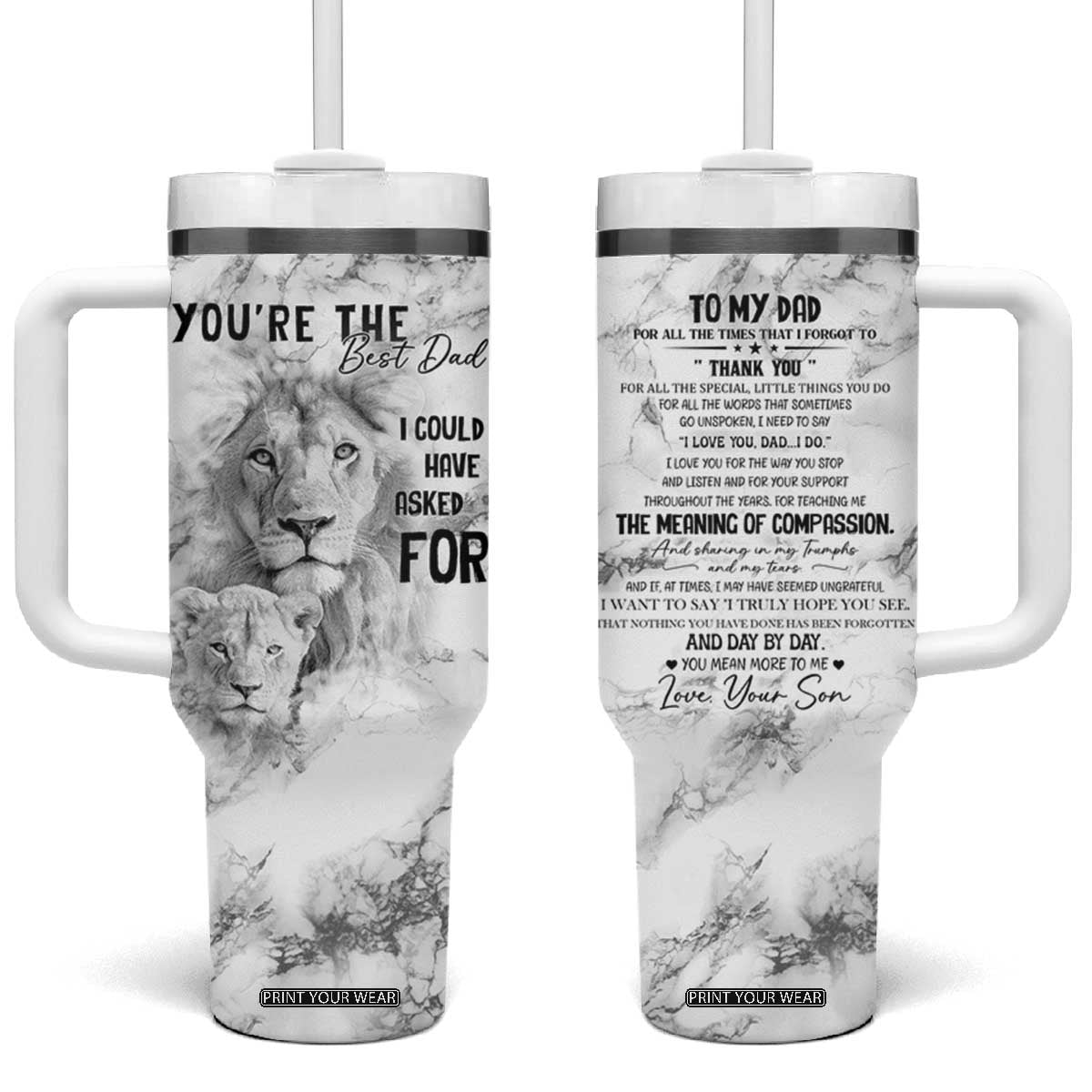 Christmas Gifts for Dad Tumbler With Handle Lion Father and Son Fathers Day TB10 One Size: 40 oz Marble Print Your Wear