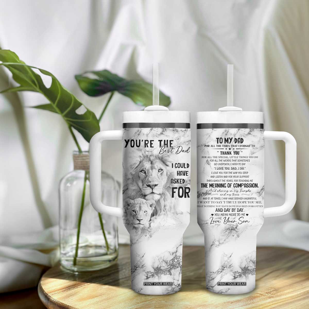 Christmas Gifts for Dad Tumbler With Handle Lion Father and Son Fathers Day TB10 Print Your Wear