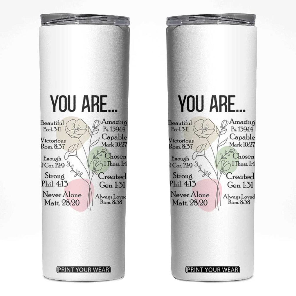 Christian Skinny Tumbler Religious Self Care Inspiration Gifts Inspirational Scripture Cup with Bible Verse TB10 White Print Your Wear