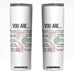 Christian Skinny Tumbler Religious Self Care Inspiration Gifts Inspirational Scripture Cup with Bible Verse TB10 White Print Your Wear