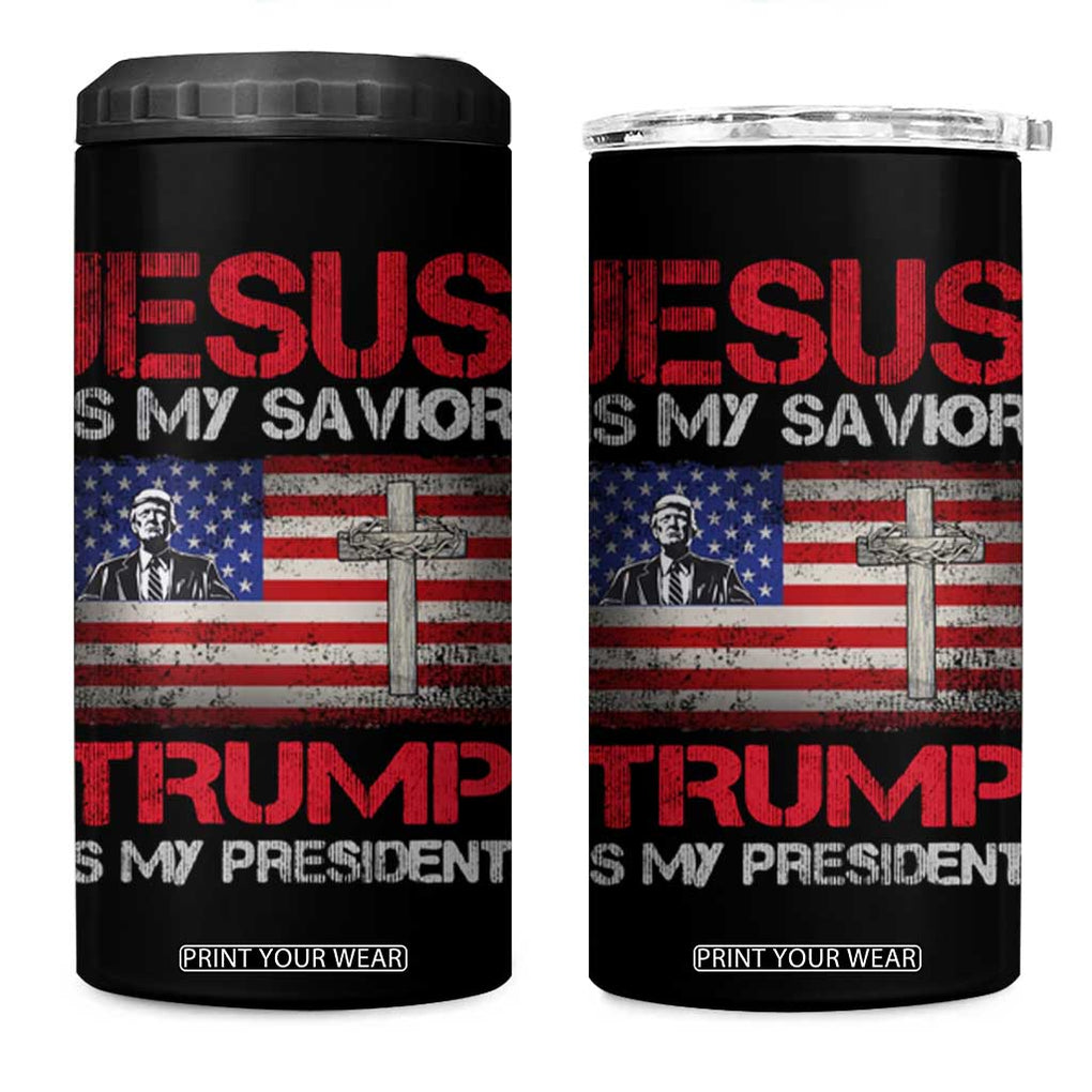 Jesus Is My Savior Trump Is My President 4 in 1 Can Cooler Tumbler American Flag Christian TB10 One Size: 16 oz Black Print Your Wear