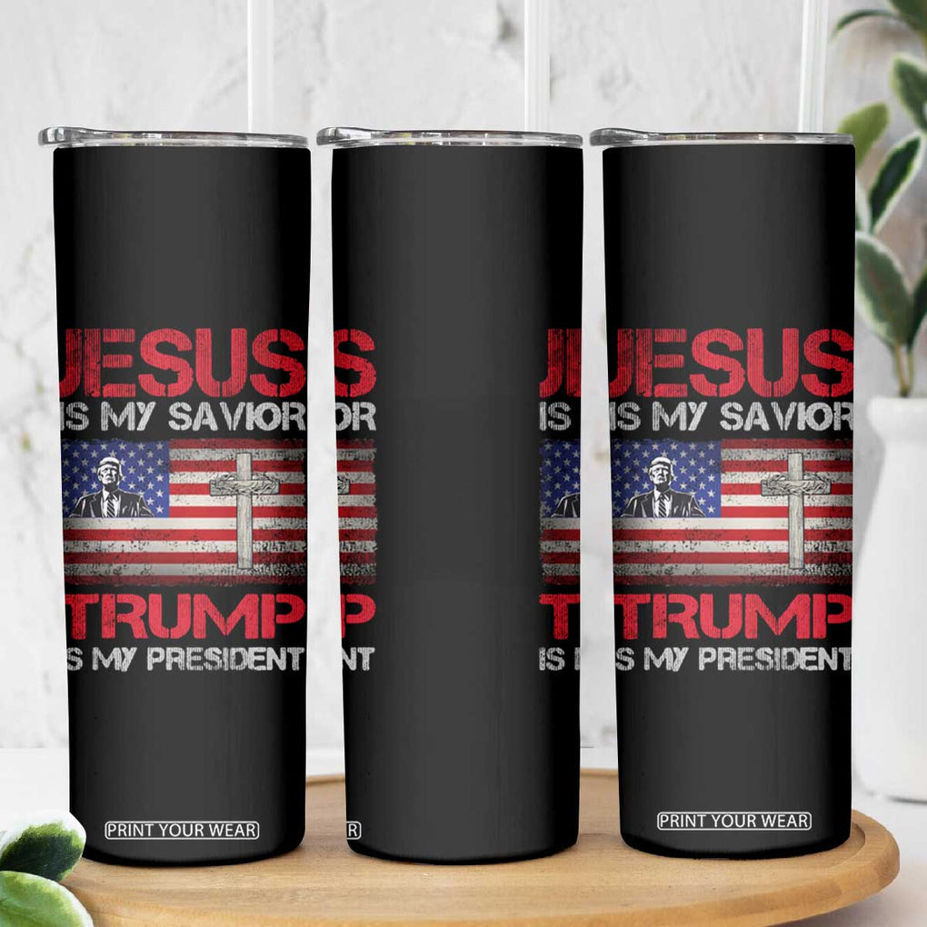 Jesus Is My Savior Trump Is My President Skinny Tumbler American Flag Christian TB10 Print Your Wear