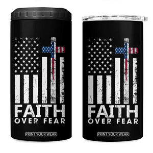 Christian Religious Sayings 4 in 1 Can Cooler Tumbler USA Flag Patriotic American Gift Faith Over Fear Prayer TB10 One Size: 16 oz Black Print Your Wear