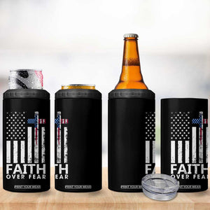 Christian Religious Sayings 4 in 1 Can Cooler Tumbler USA Flag Patriotic American Gift Faith Over Fear Prayer TB10 Print Your Wear