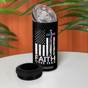 Christian Religious Sayings 4 in 1 Can Cooler Tumbler USA Flag Patriotic American Gift Faith Over Fear Prayer TB10 Print Your Wear