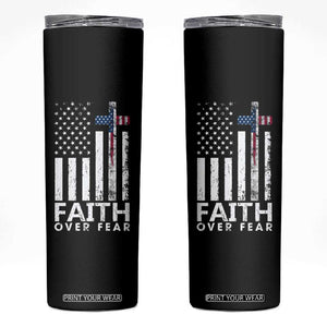 Christian Religious Sayings Skinny Tumbler USA Flag Patriotic American Gift Faith Over Fear Prayer TB10 Black Print Your Wear