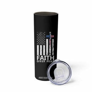 Christian Religious Sayings Skinny Tumbler USA Flag Patriotic American Gift Faith Over Fear Prayer TB10 Print Your Wear