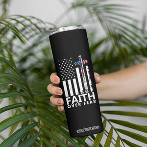 Christian Religious Sayings Skinny Tumbler USA Flag Patriotic American Gift Faith Over Fear Prayer TB10 Print Your Wear