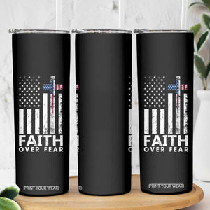 Christian Religious Sayings Skinny Tumbler USA Flag Patriotic American Gift Faith Over Fear Prayer TB10 Print Your Wear