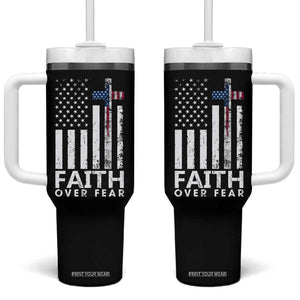 Christian Religious Sayings Tumbler With Handle USA Flag Patriotic American Gift Faith Over Fear Prayer TB10 One Size: 40 oz Black Print Your Wear