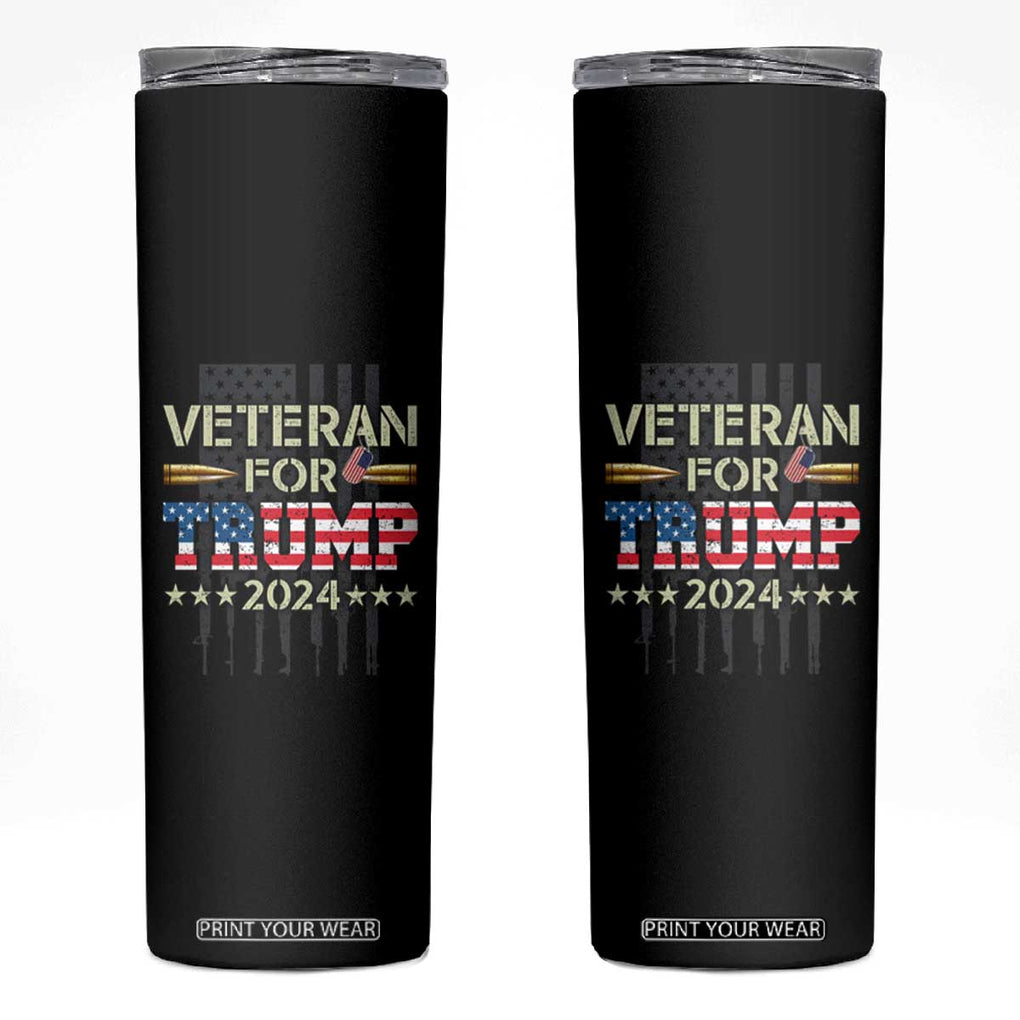 Dad Grandpa Veteran For Trump 2024 Skinny Tumbler 4th Of July American USA Flag TB10 Black Print Your Wear