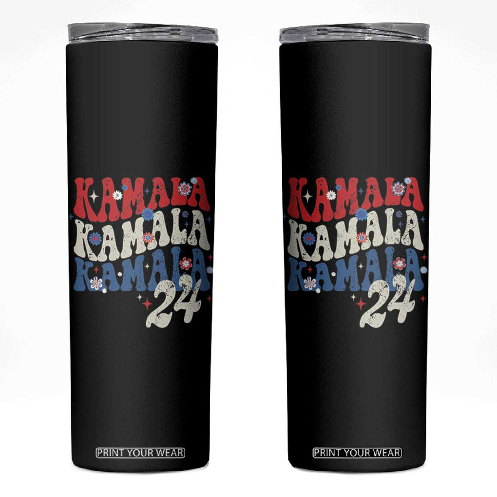 Harris 2024 Skinny Tumbler Kamala Retro Groovy Flower TB10 Black Print Your Wear