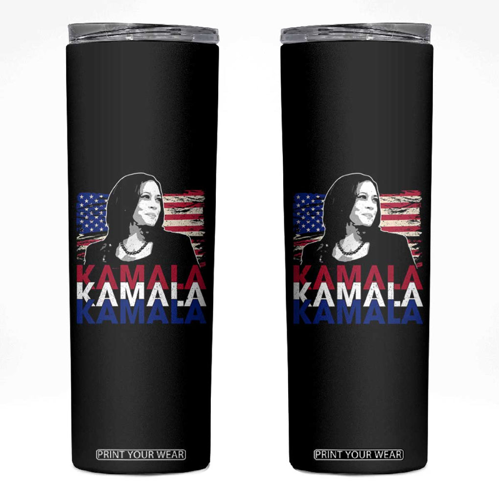 Kamala Madam President Skinny Tumbler Harris 2024 American Flag TB10 Black Print Your Wear