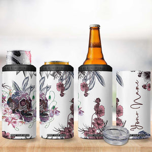 Personalized Floral Skull 4 in 1 Can Cooler Tumbler Custom Name Botanical Gothic Aesthetic Vibe TB10 Print Your Wear