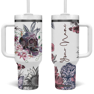 Personalized Floral Skull Tumbler With Handle Custom Name Botanical Gothic Aesthetic Vibe TB10 One Size: 40 oz White Print Your Wear