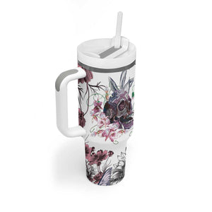 Personalized Floral Skull Tumbler With Handle Custom Name Botanical Gothic Aesthetic Vibe TB10 Print Your Wear